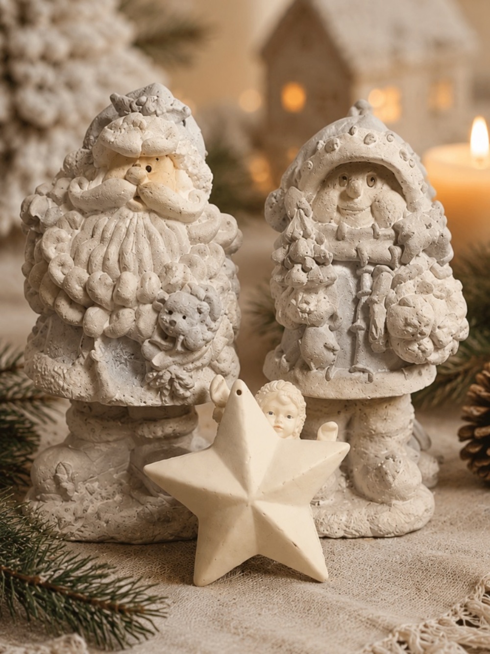VINTAGE Santa & Snowman Bobble-Body by Joelson & Angel Star Ornament (lot of 3)